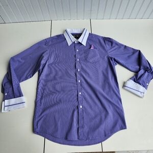 Retro Youth Boys Sz 20 Oxford Button Down Shirt Purple White Striped Buttons